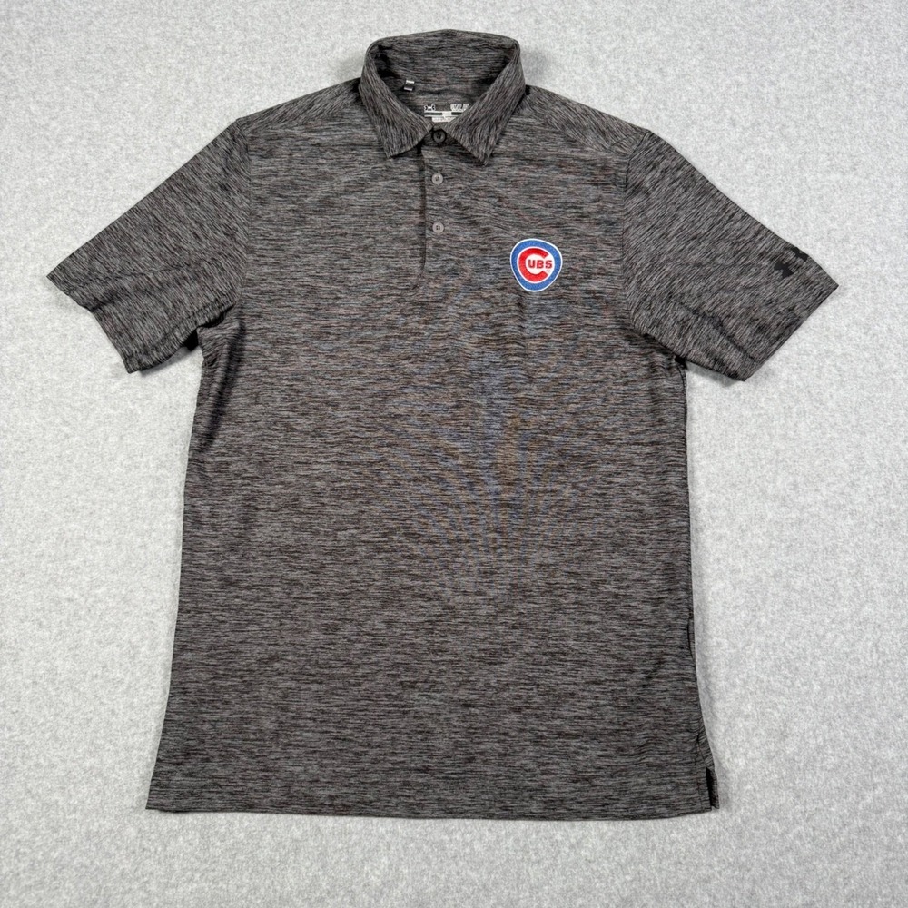 Under Armour Chicago Cubs Mens Small Gray Space Dye HeatGear Polo Shirt MLB